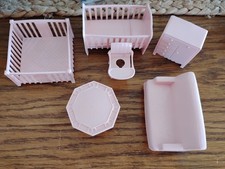 Vintage Lot Marx Doll House Plastic Nursery Baby Room Crib Playpen Dresser Sofa Baby Room Dresser price