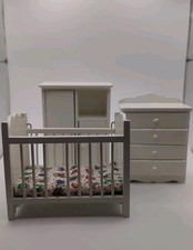 Wooden Dollhouse Furniture Baby Room Nursery - White Crib, Dresser, & Wardrobe Baby Room Dresser price
