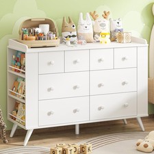 Kids Dresser Cabinet with 8 Drawers Open Shelving White Nursery Changing Table Baby Room Dresser price