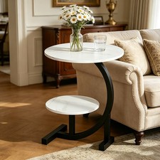2-layer Sofa Side Table with storage shelf Modern Couch Table Lightweight WHITE Sofa Side Table price
