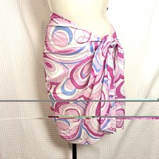 Bloomingdales Aqua Swim OS Pink Swirl Pareo Cotton Printed Beach Cover-Up Skirt Pareо price