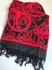 Pareo Beach Cover Up Black Red Celtic Knot Fringe Shawl Scarf Sarong 60x44 Pareо price