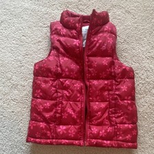 Old Navy Girls S Red/Pink Floral Puffer Vest Full Zip Pockets Fleece Lined Girls' Undershirt price