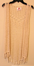 Justice Girls Beige Ecru Boho Woven Fringed Long Overlay Vest Top Girl Size 8-10 Girls' Undershirt price