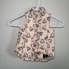 Calvin Klein Jeans Girls 18M Pink Heart Print Puffer Vest Quilted Snap Front Girls' Undershirt price