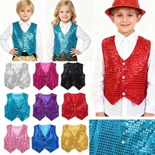 US Kids Sparkly Sequins Modern Jazz Waistcoat Jacket Juniors Hip Hop Dance Vest Girls' Undershirt price