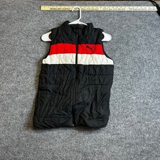 Puma Puffer Vest Boys Size M 10/12 Black Red White Colorblock Full Zip Athletic Boys' Vest price