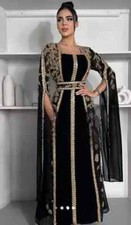 New Fashionable Long Black Georgette Farasha Abaya Moroccan Dubai Kaftan Gown Abaya price