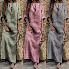 Women Retro Casual Kaftan Striped Abaya Dress Holiday Party Maxi Long Dress-Plus Abaya price