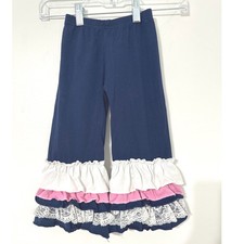 Toddler Girls Navy Blue Ruffle Leggings Tiered Lace Trim Flare Pants 2T Baby Leggings price