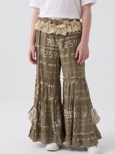 Mustard Pie Girls Brown Script Print Ruffle Boho Flare Pants Size 7 Baby Leggings price