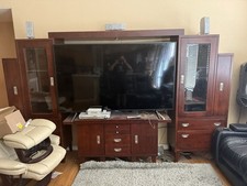 Dark Wood Entertainment Unit TV Stand, Glass Doors, 4 Doors 4 Drawers TV Unit / Stand price