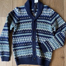 Janie and Jack Boys size 8 Blue Fair Isle Shawl Collar Cardigan Sweater NWT Boys' Cardigans price
