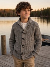Hope & Henry Boys Gray Organic Cotton Cable Knit Toggle Cardigan Size S/5 years Boys' Cardigans price