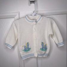 Vintage Starting Out Baby Boys 6-9M Cardigan Sweater Blue Rocking Horse Applique Boys' Cardigans price