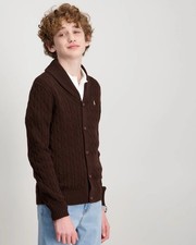 Polo Ralph Lauren Boys Brown Cable Knit Shawl Collar Button Cardigan M 10-12 Boys' Cardigans price