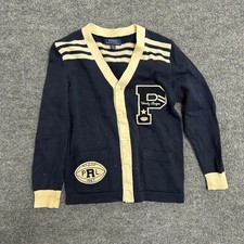 Polo Ralph Lauren Cardigan Boys Size M (10-12) Navy Blue Varsity Letterman Patch Boys' Cardigans price