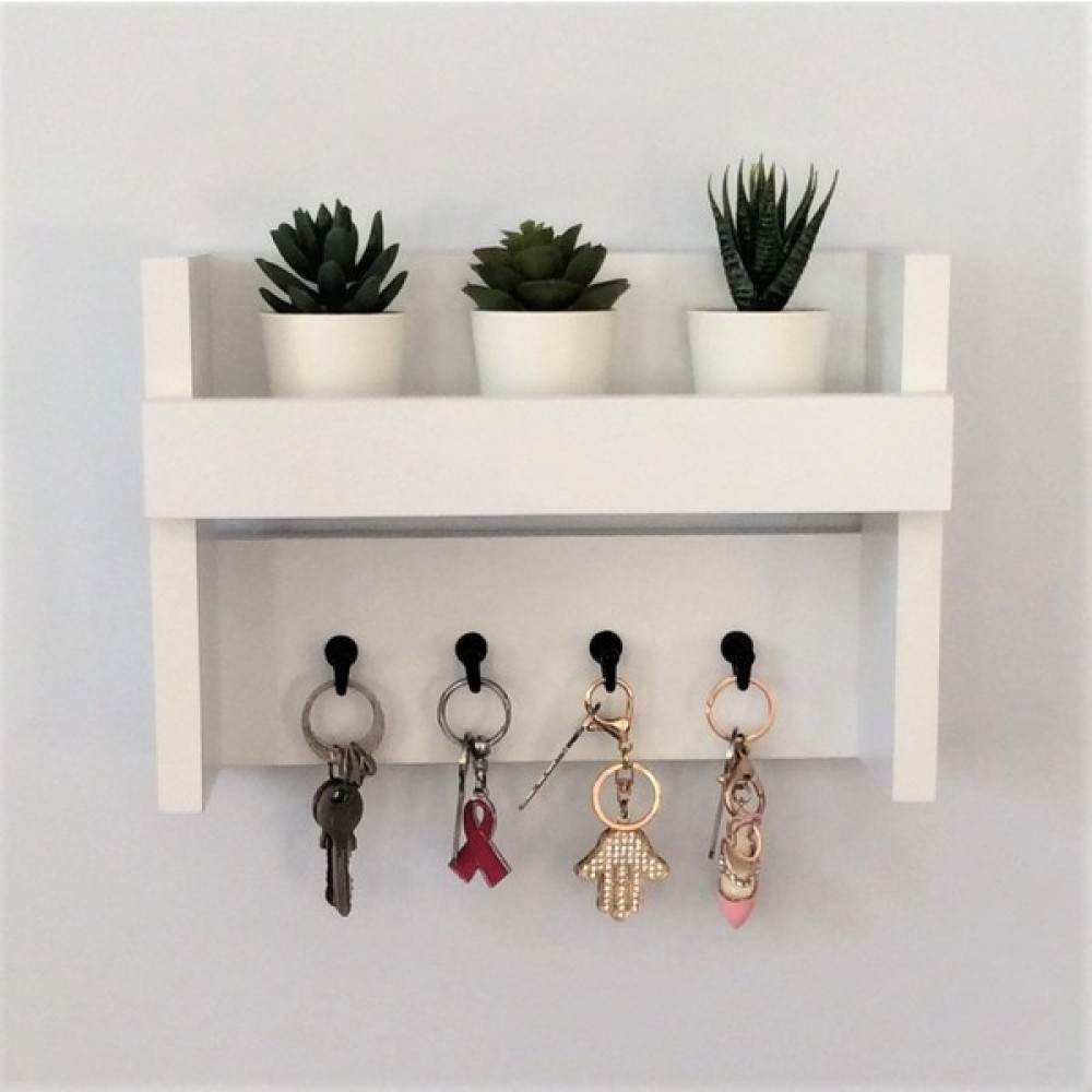 Eblo Home 31 cm Beyaz El Yapımı Ahşap Çok Amaçlı Antre Duvar Askılık Anahtarlık Eşya Saklama / Düzenleme Fiyatı