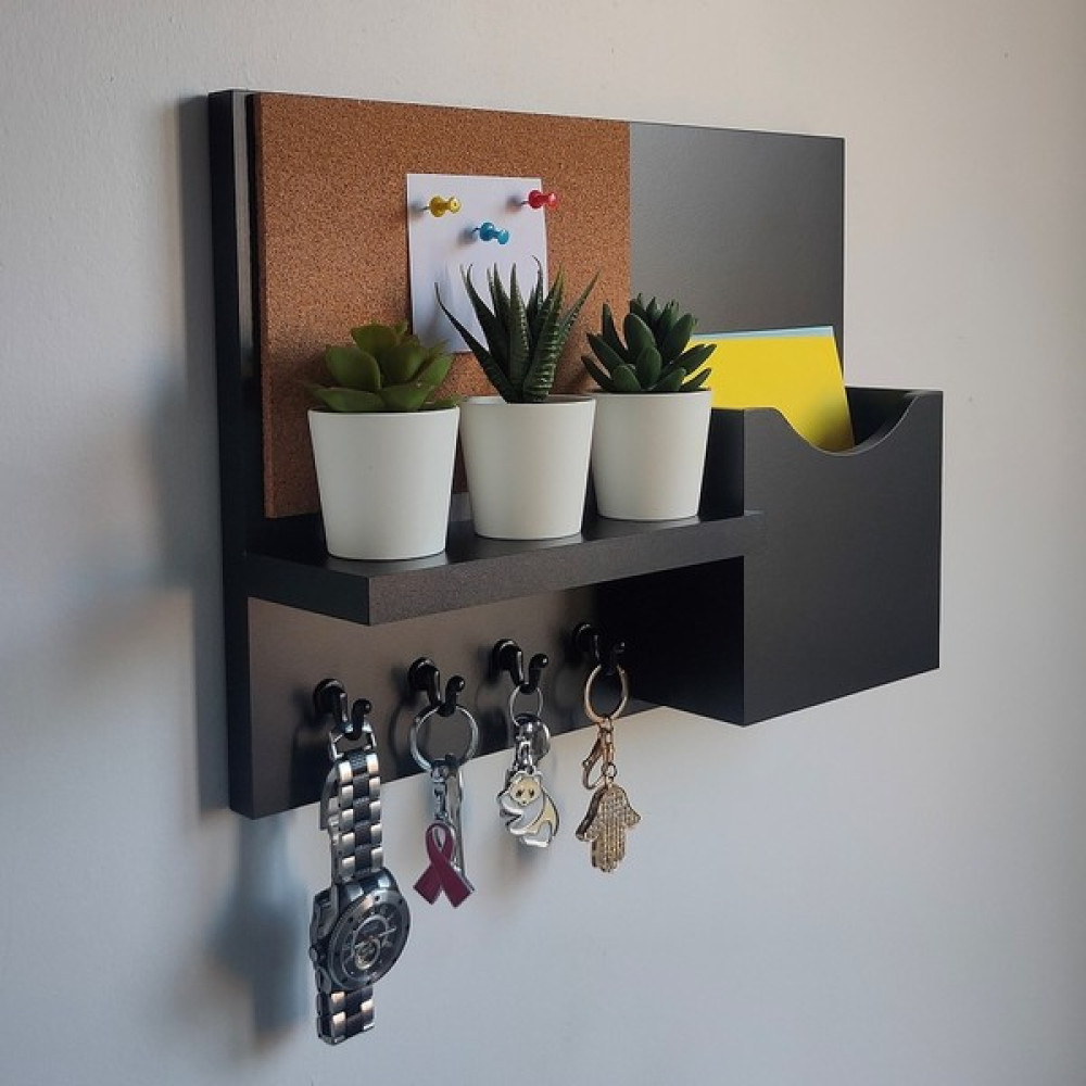 Eblo Home 40 cm Siyah Mantar Pano Antre Askılık Anahtarlık Eşya Saklama / Düzenleme Fiyatı
