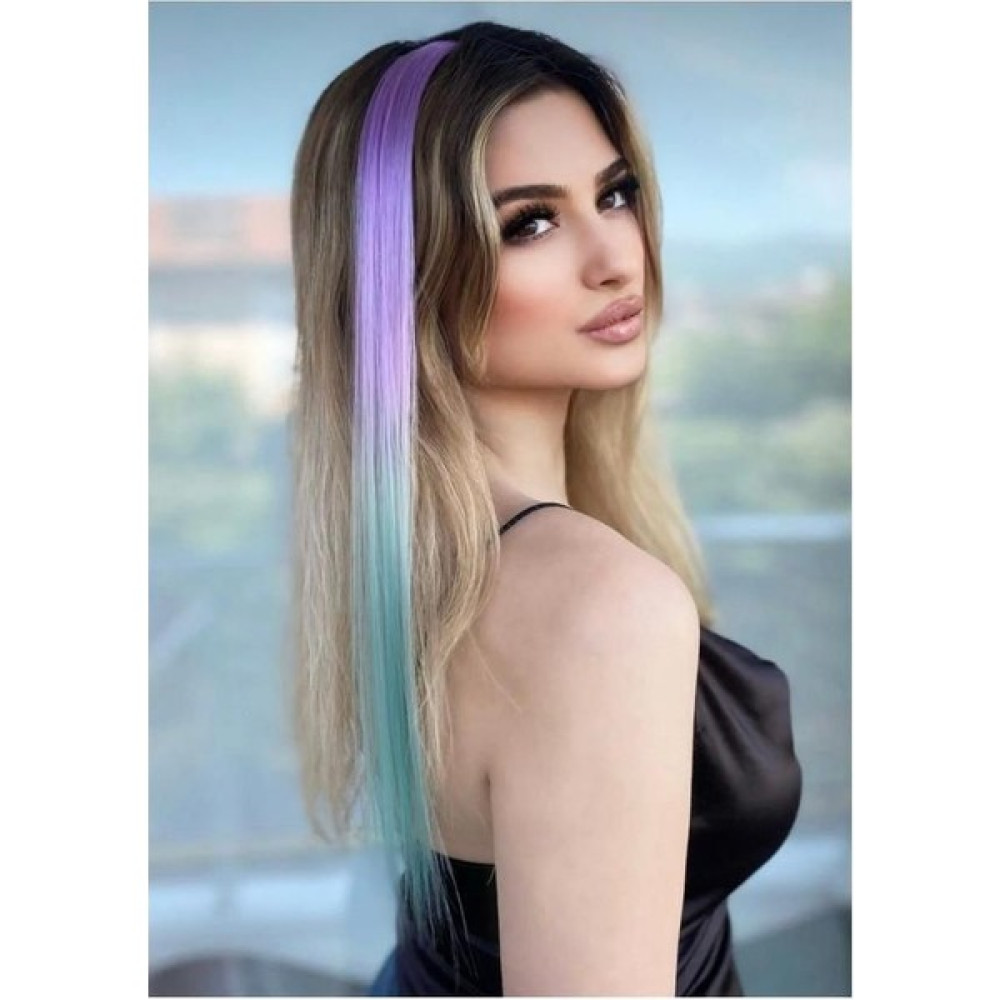 Ebmer Lila - Turkuaz Ombre Çıt Çıt Yan Postiş Saç 50 Cm. Saç Bakımı Fiyatı