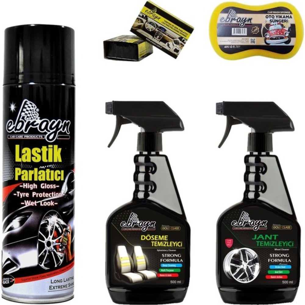 Ebrayn Lastik Parlatıcı+Döşeme Temizleyici+Jant TEMIZLEYICI+2AD Göğüs Parlatıcı+Sünger-6parça Oto Boyaları Fiyatı