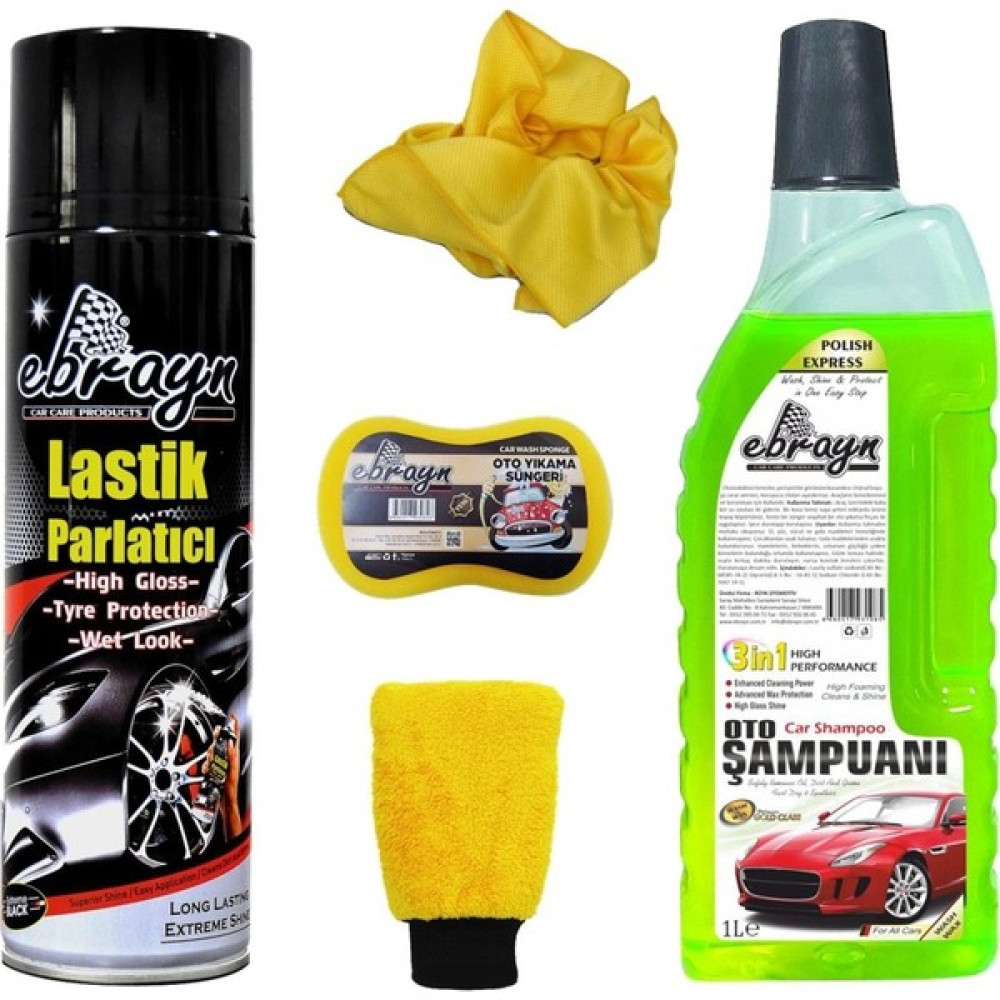 Ebrayn Oto Bakım Seti Oto Şampuan + Lastik Parlatıcı + Yıkama Eldiveni + Sünger + Microfiber Bez Oto Bakım & Temizlik Ürünleri Fiyatı