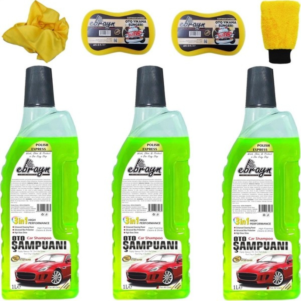 Ebrayn Oto Yıkama Seti 3 Ad Oto Şampuanı + 2 Ad Sünger + 1 Ad Microfiber Bez + 1 Ad Yıkama Eldiveni Oto Bakım & Temizlik Ürünleri Fiyatı
