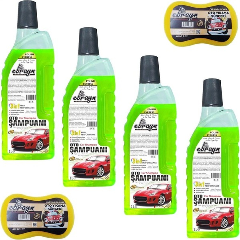 Ebrayn Oto Yıkama Seti 4 Adet 1 Litre Oto Şampuanı + 2 Adet Oto Yıkama Süngeri Oto Bakım & Temizlik Ürünleri Fiyatı