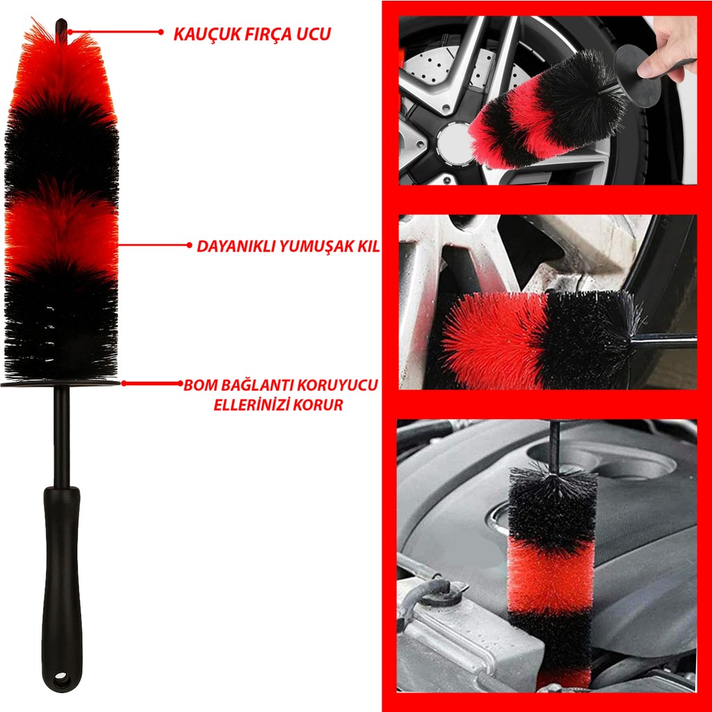 Ebrayn Premium Çizmez Hızlı Jant Temizleme Fırçası Büyük Boy - Siyah- Kırmızı Jantlar & Jant Aksesuarları Fiyatı