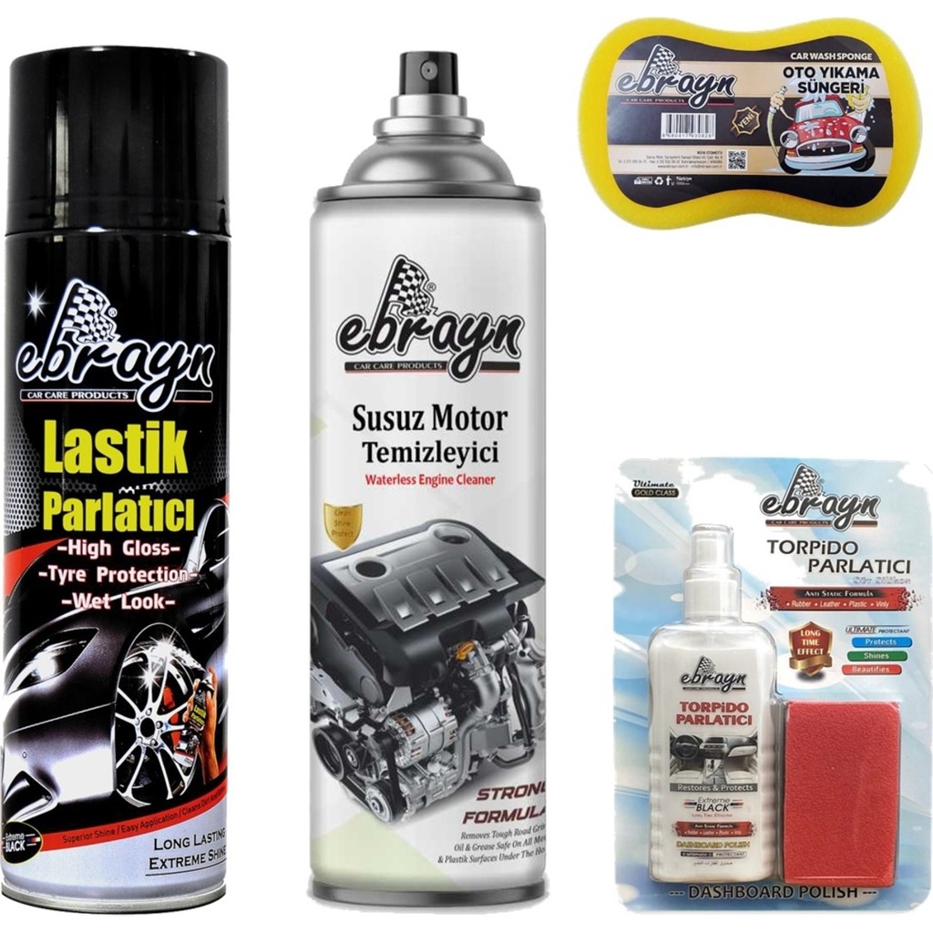 Ebrayn Susuz Motor Temizleyici + Lastik Parlatıcı + Torpido Parlatıcı Süt Silikon + Sünger - 4 Parça Bulaşık Yıkama Fiyatı