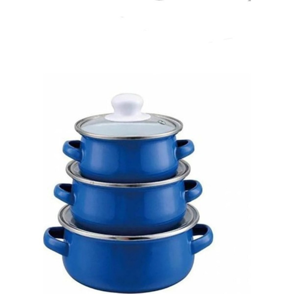 Ebru Metal Emaye Mini 3’Lü Mama Tencere Takımı - 12 cm - Mavi Tencereler Fiyatı