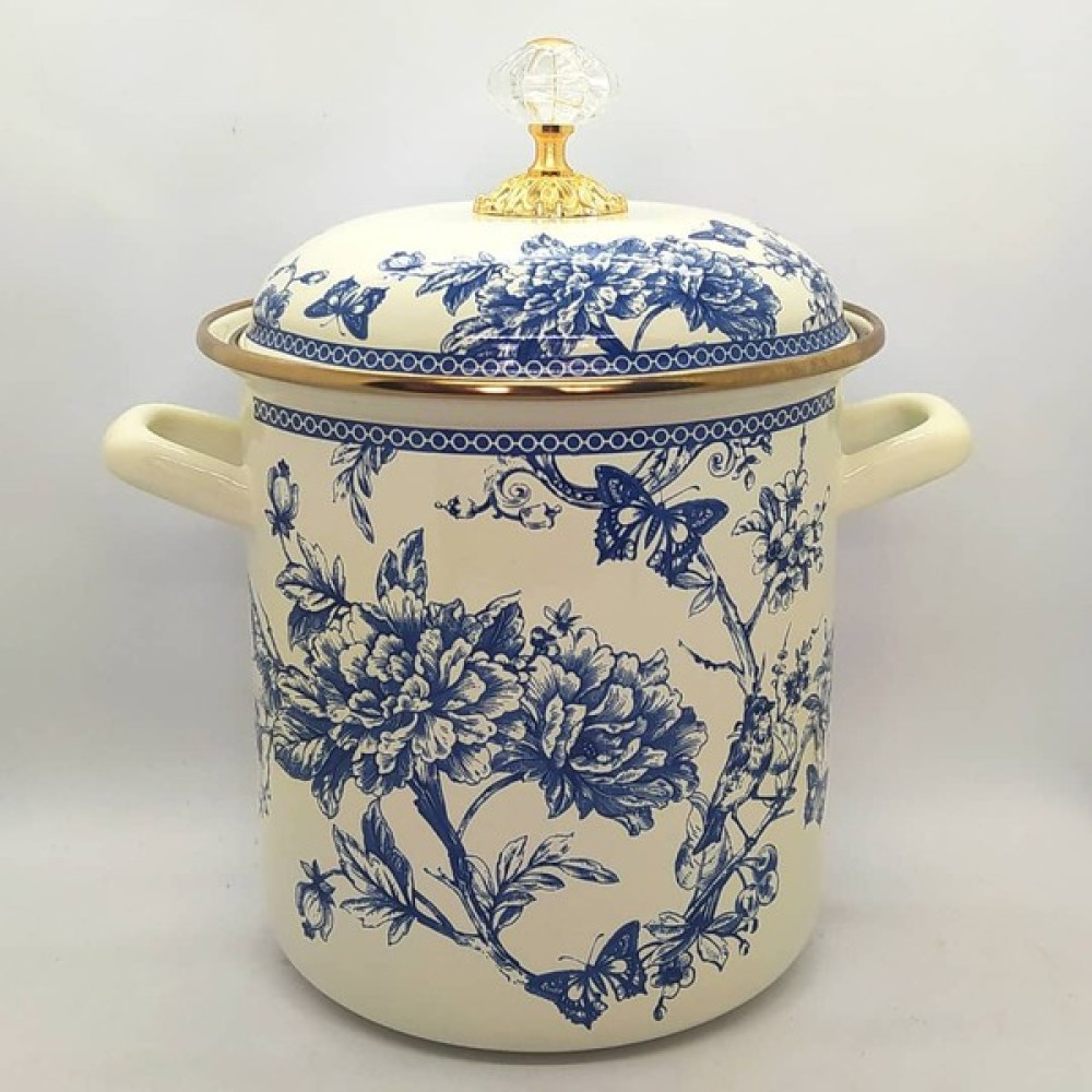 Ebruli Ebruliemaye 18 cm Vintage Blue Kuşkonmaz Yoğurt süt Tencere - Mavi Tencereler Fiyatı