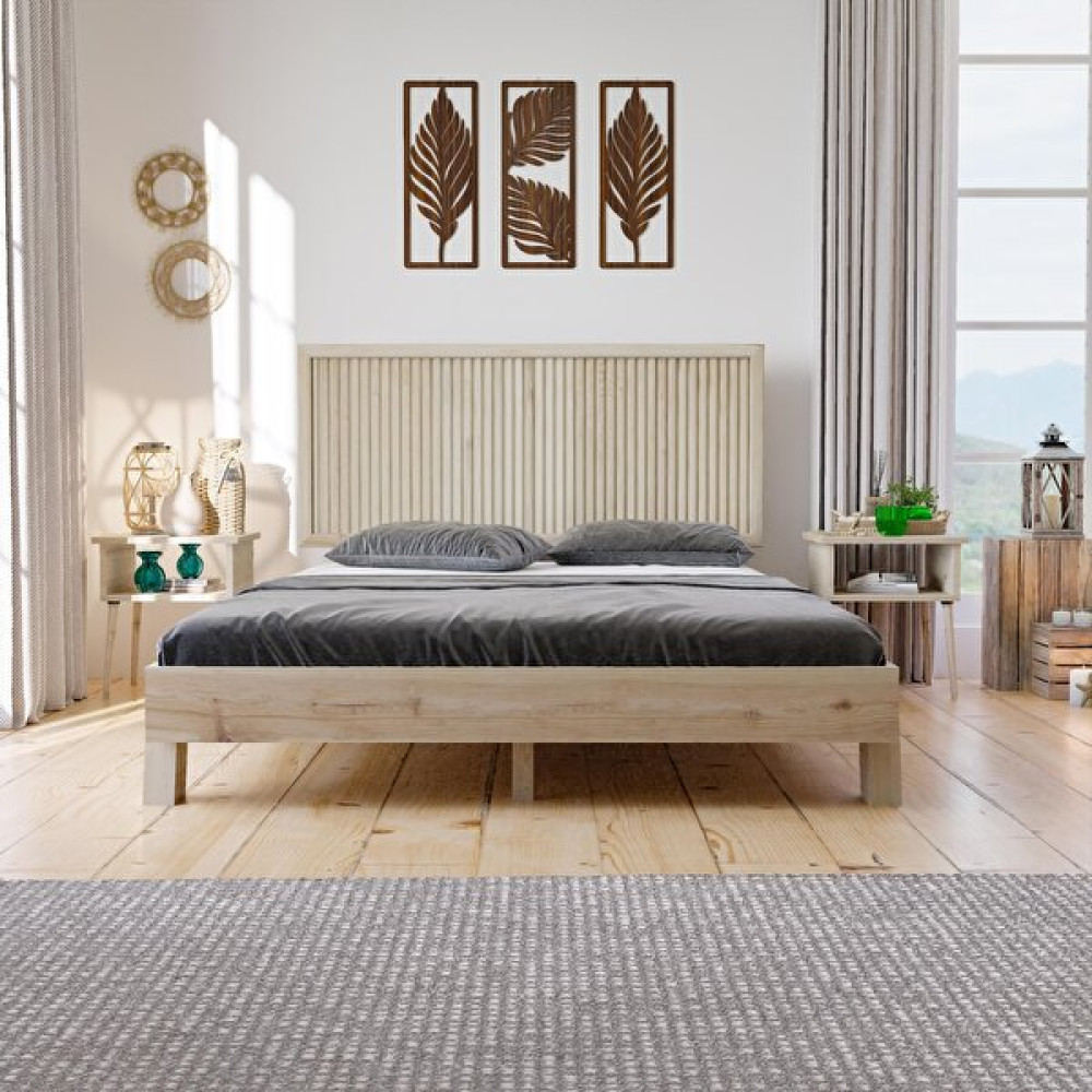 Ebruli Model Vernikli Çam Ahşap Karyola - Vernik - 200 x 200 cm Karyola Fiyatı