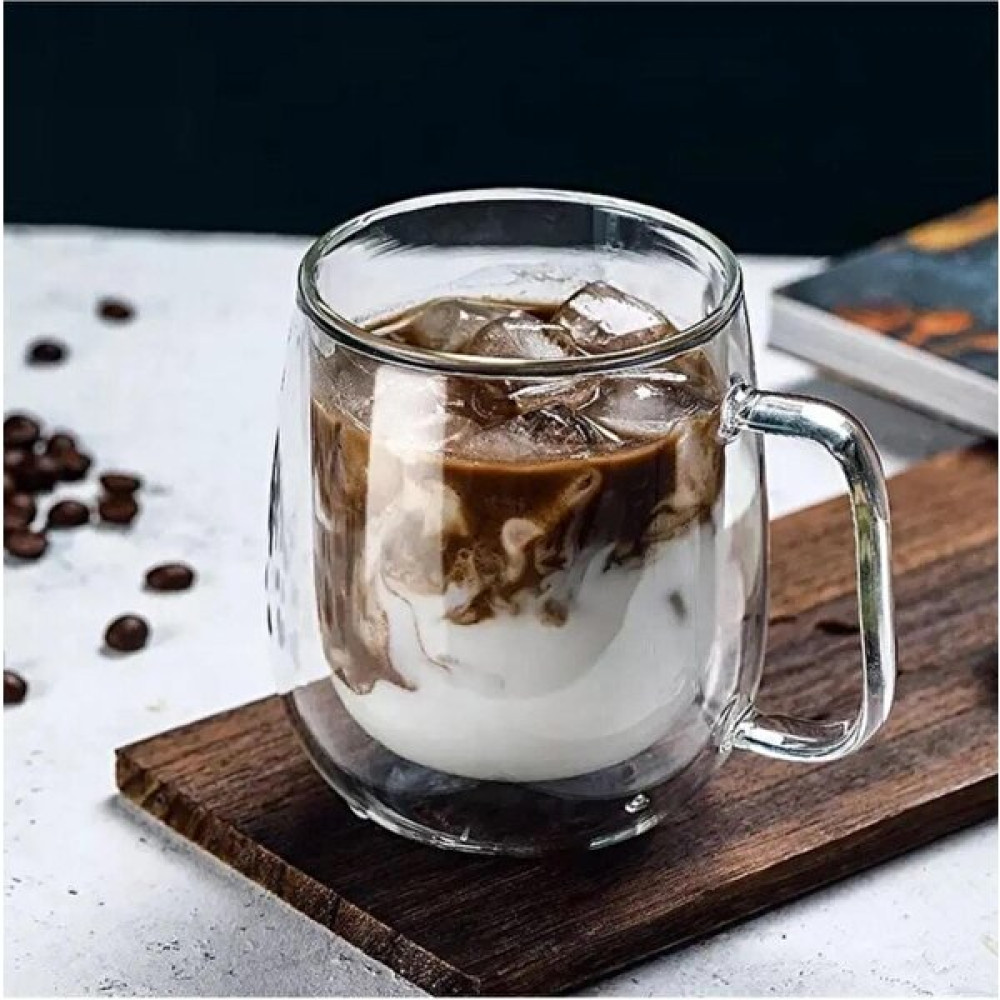 EC Shop Beyzana Çift Camlı Çift Cidarlı Cam Kupa 250 ml Ev Ofis Fincanı Çift Katlı Isı Yalıtımlı Kulplu Cam Fincan / Bardak / Kahve Takımı Fiyatı