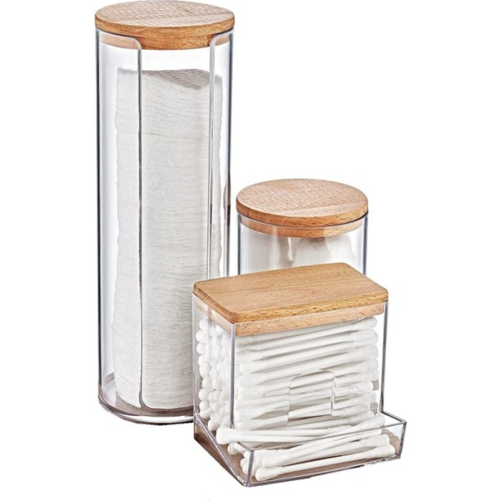 EC Shop Candyshine Ahşap Kapak 3'lü Organizer Set Modern Pamukluk Düzenleyici Şık 3'lü Pamukluk Set Makyaj Fırça ve Aksesuarları Fiyatı