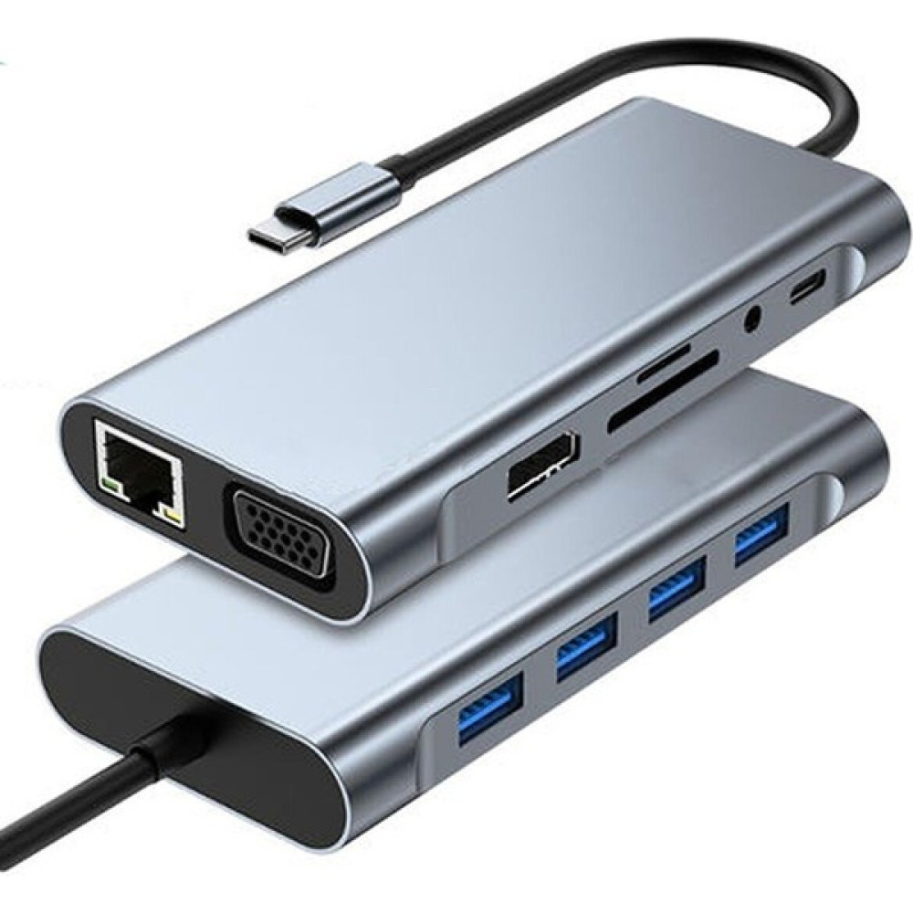 EC Shop Dynego 11 In 1 Type-C To USB Hub Port Adaptör Hdmı 4x USB Lan VGA Sd Card Çevirici Çoklayıcı Bilgisayar Çevirici ve Adaptörü Fiyatı