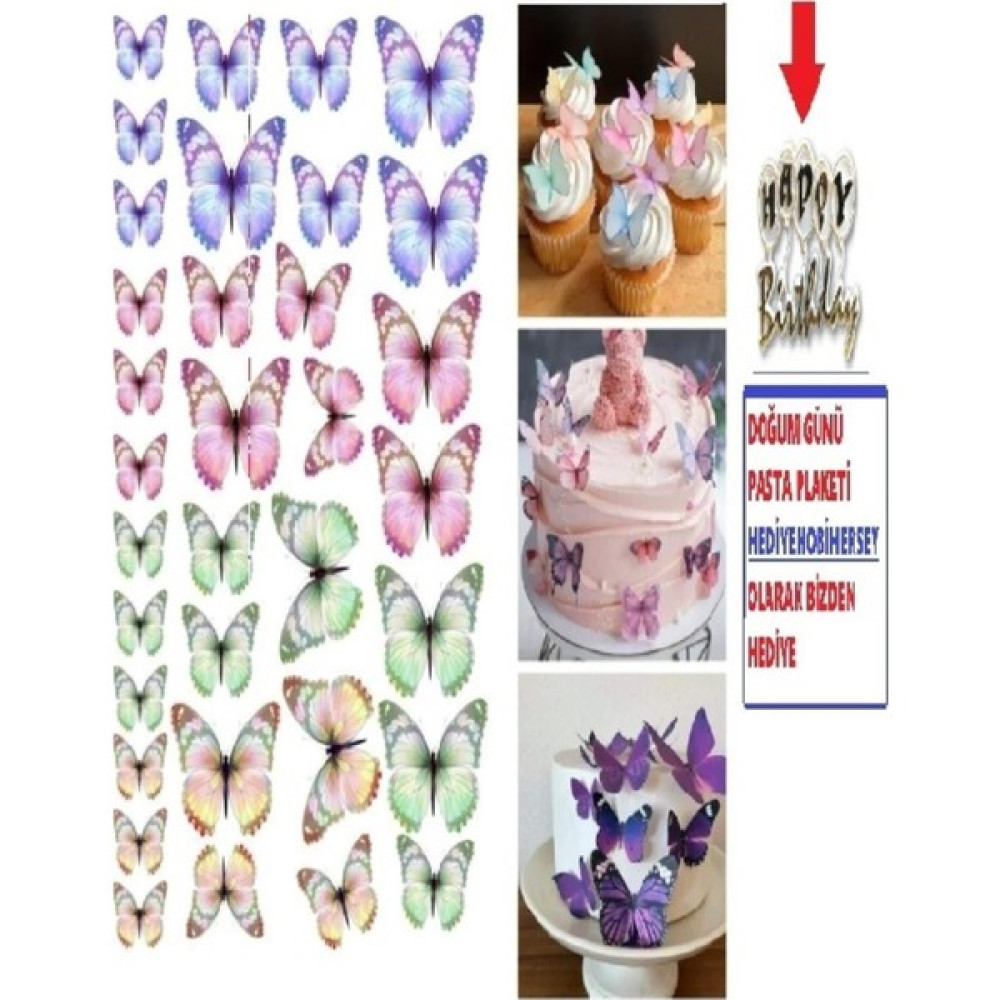 EC Shop Hediyehobihersey Renkli Kelebek Resimli Yenilebilir Pasta Kurabiye Üstü Şeker Kağıt Baskısı Yazıcılar Fiyatı