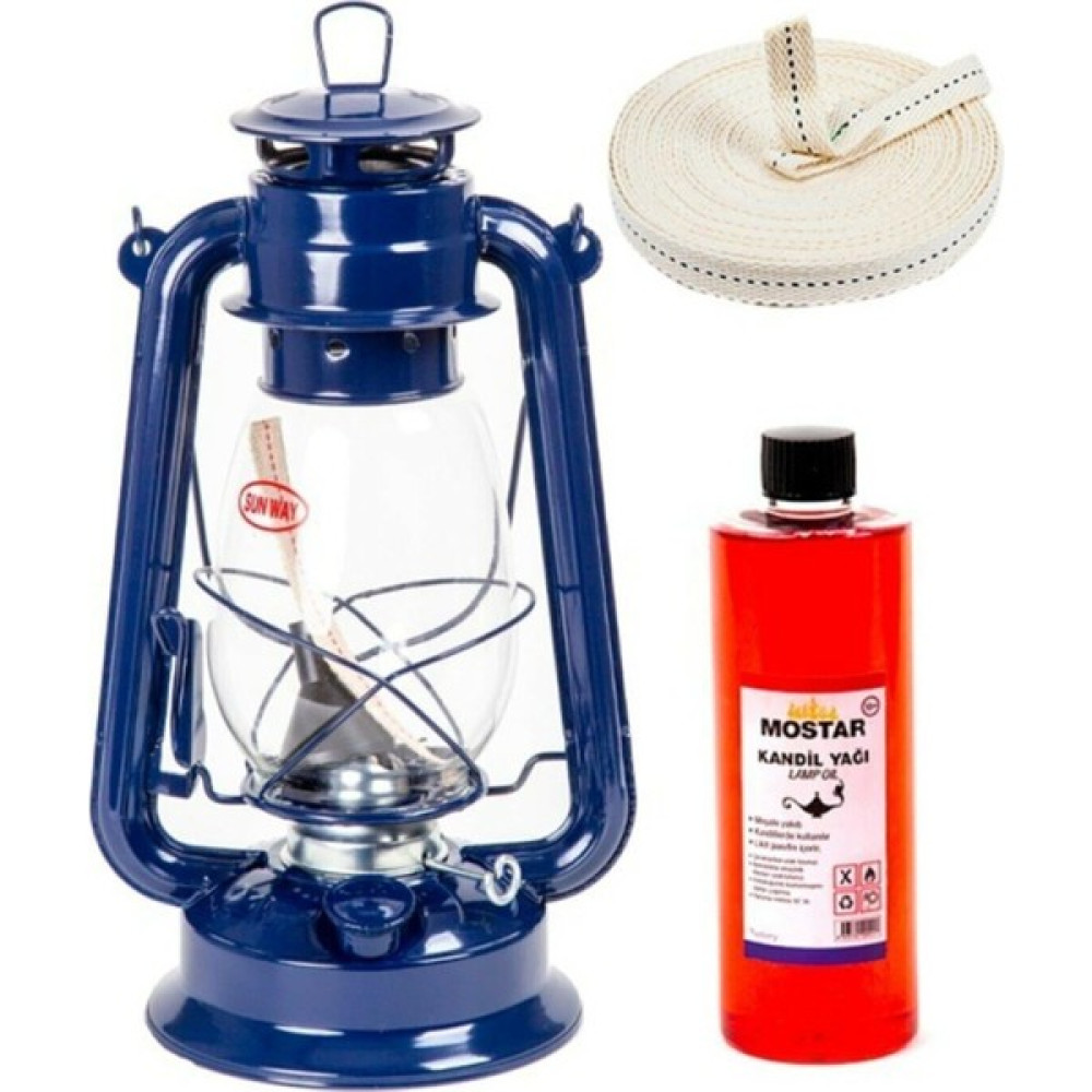 EC Shop MOSTAR41 Gemici Feneri Lacivert Orta + 400 ml Kokusuz Yağ 1 mt Fitil Kamp Aksesuarı Fiyatı