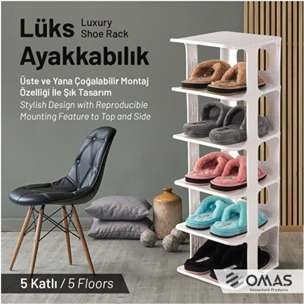 EC Shop Omaş Household Product Lüx Yeni Model Modern 5 Katlı Ayakkabılık Beyaz Renk Portatif Ayakkabı Stand Ayakkabılık Fiyatı