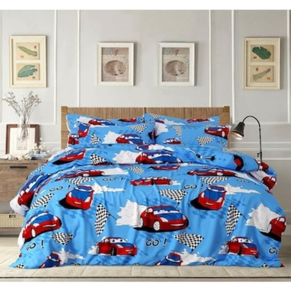 EC Shop Şen&Home Tek Kişilik Classic Kırmızı Arabalı Nevresim Takımı - 120 x 200 cm - Açık Mavi - Gri Nevresim Takımı Fiyatı