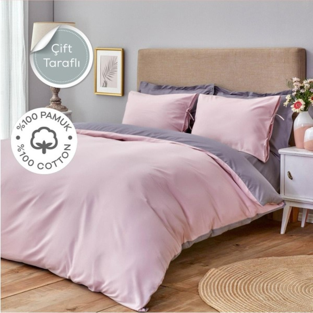 EC Shop Sheri Home Basic Gül Kurusu Koyu Gri Çift Taraflı Çift Kişilik Nevresim Seti 200 x 220   Pamuk Pınkcastle02 - 120 x 200 cm - Açık Gri Nevresim Takımı Fiyatı