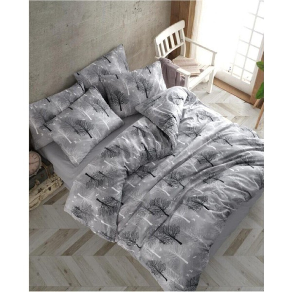 EC Shop Sheri Home Tekstil Cotton Gri Ağaç Çift Kişilik Nevresim Takımı Seti - 120 x 200 cm - Açık Gri Nevresim Takımı Fiyatı
