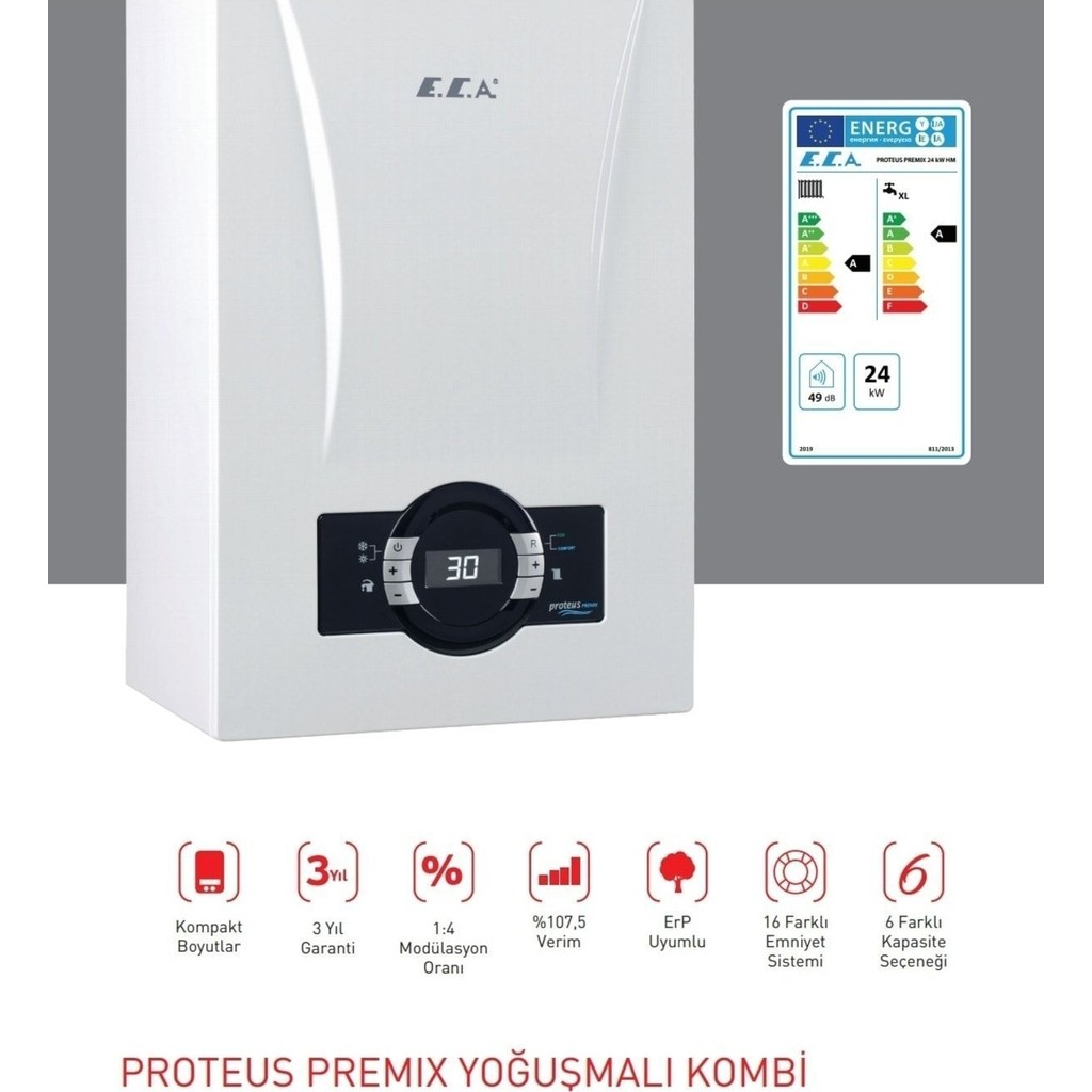 E.c.a 24 Kw Proteus Premix Tam Yoğuşmalı Kombi Bacalı Isıtma Tekniği ile Yüksek Enerji Verimliliği Kombiler Fiyatı