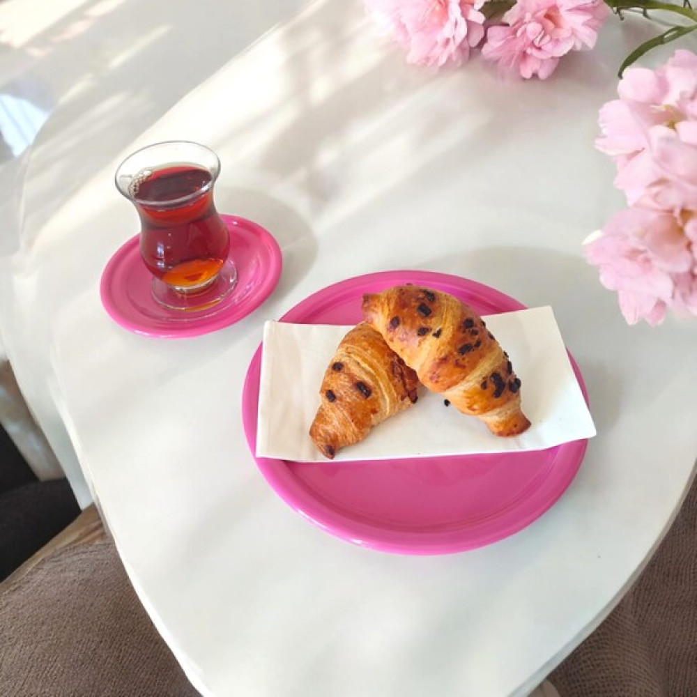 Ece Ev Modası Metal Sunum Tepsisi Metal Çay Tabağı Set- 6 Adet Çay Tabağı ve 6 Adet Sunum Tepsisi Sunumluk Tabak - Kırmızı Servis Tepsisi Fiyatı