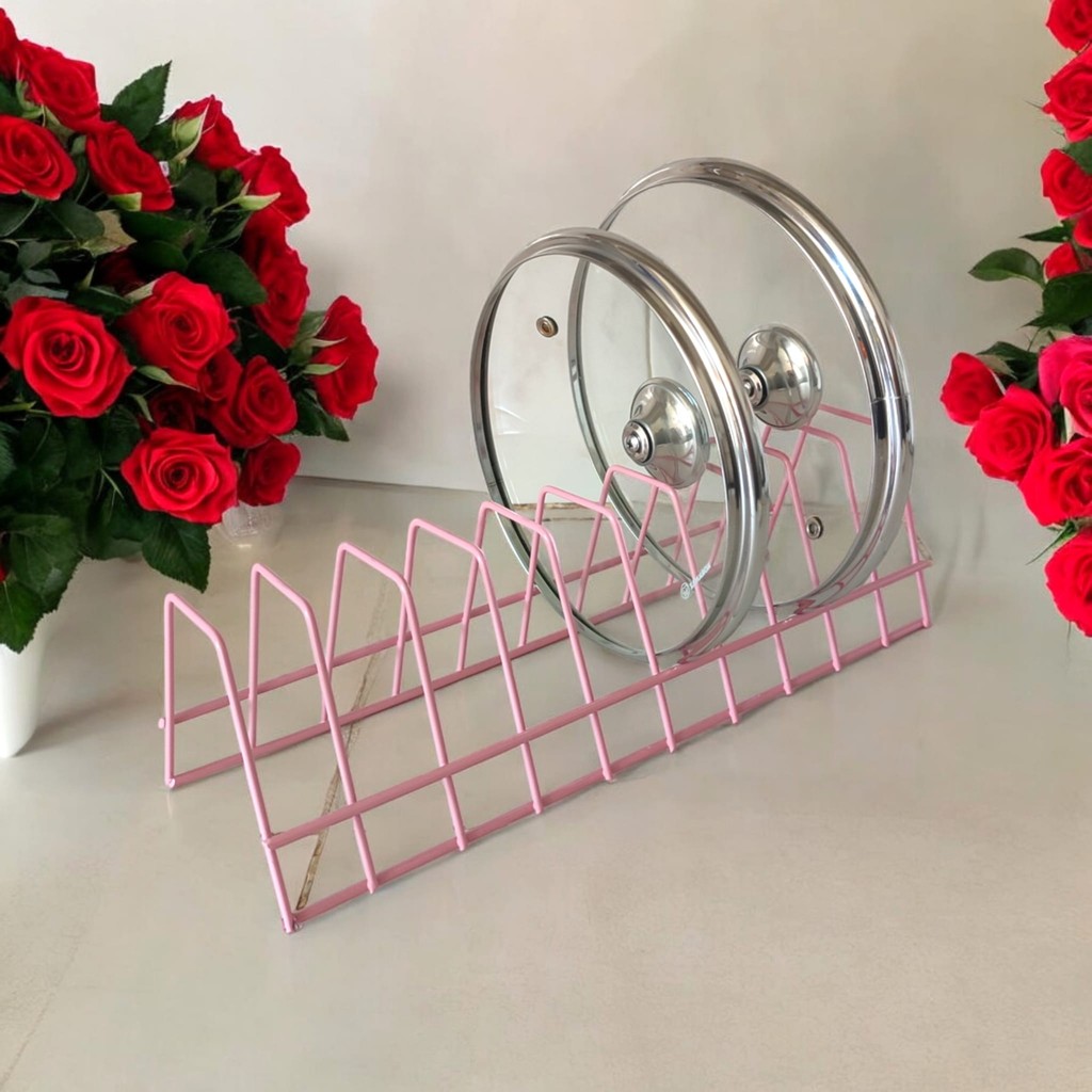 Ece Ev Modası Tabaklık Rafı- Tencere Kapak Düzenleyici-Tabak Kurutmalık -10 Bölmeli Stand - Açık Pembe Tencere / Tava Setleri Fiyatı