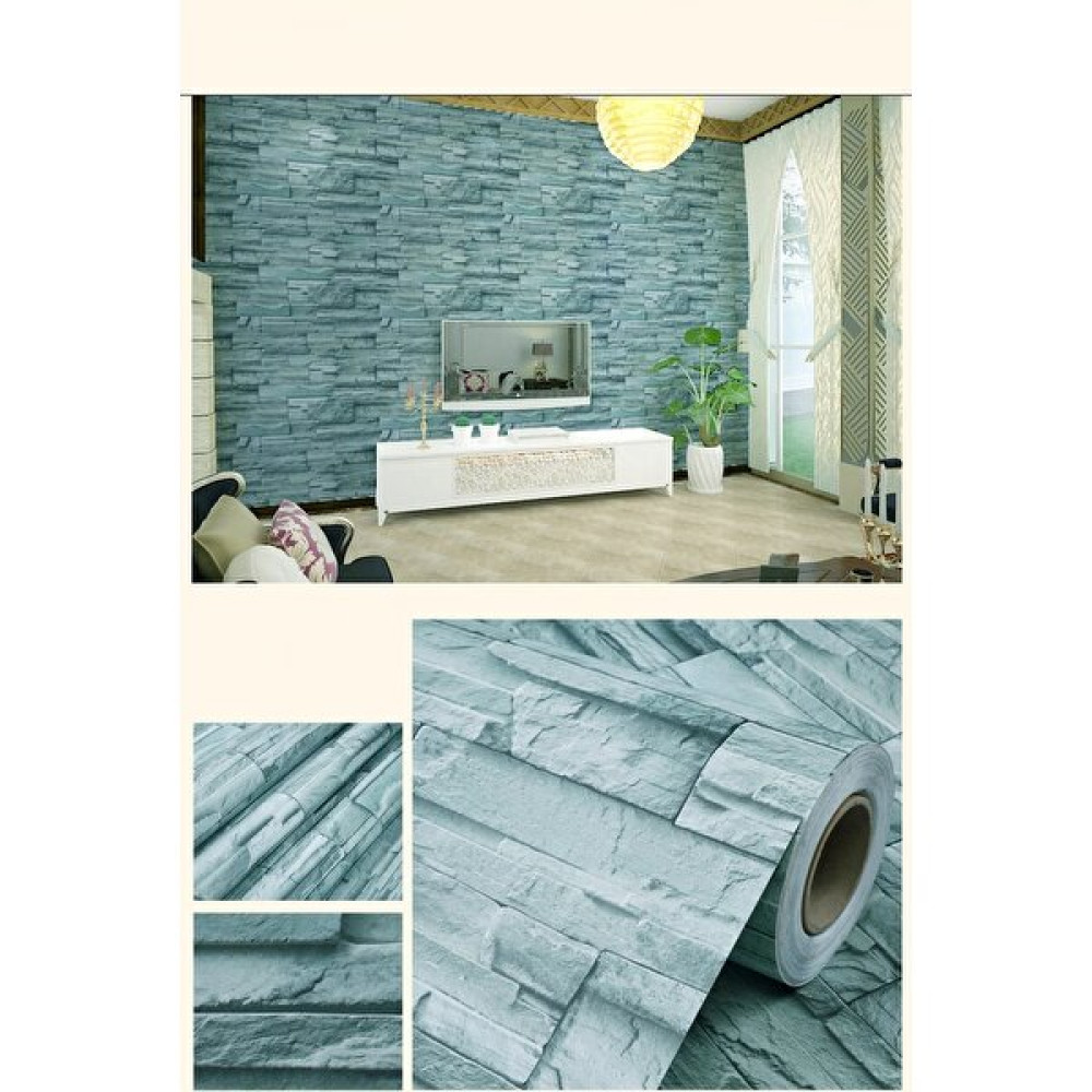 Ece Store Mavi Tuğla Taş Desenli Kendinden Yapışkanlı 3D Duvar Raf Kapı Kaplama Kağıdı 3 Metre 60 cm Duvar Kağıdı Fiyatı