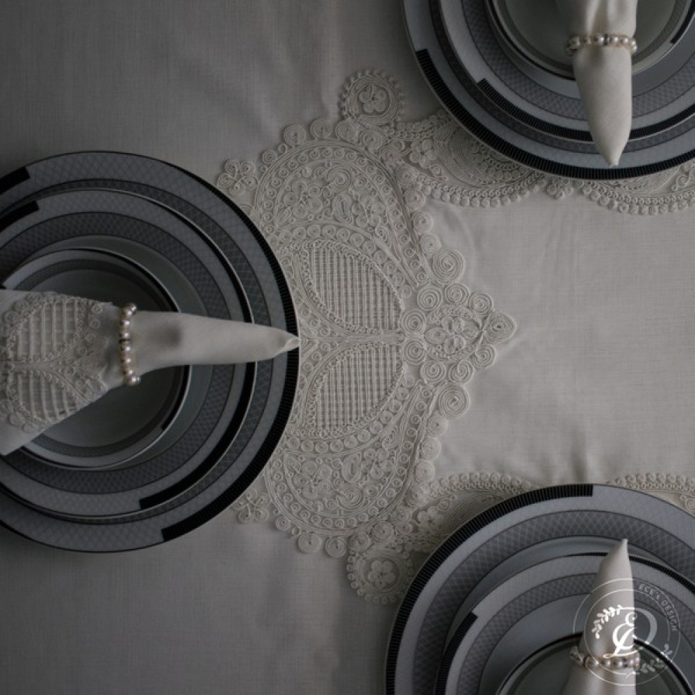 Ece's Design Kelebek Model krem Gardenya Keten 12 Kişilik 26 Parça Yemek Takımı - Ekru - 160 x 220 cm Masa Örtüsü Fiyatı
