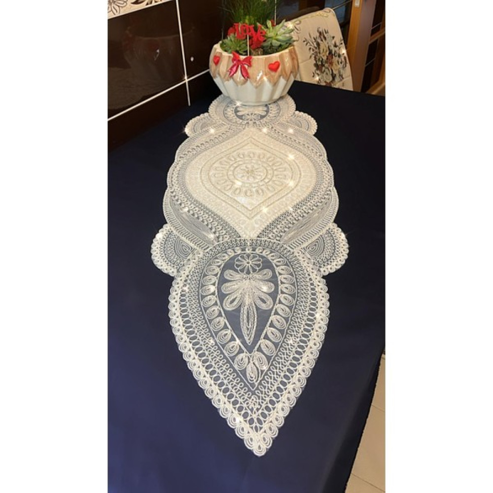 Ece's Design Şahmaran 5 Parça Lüks Runner Salon Oda Sehpa Masa Örtü Takımı Boncuklu Güpürlü Çeyizlik Set - Beyaz - 10 x 50 cm Masa Örtüsü Fiyatı