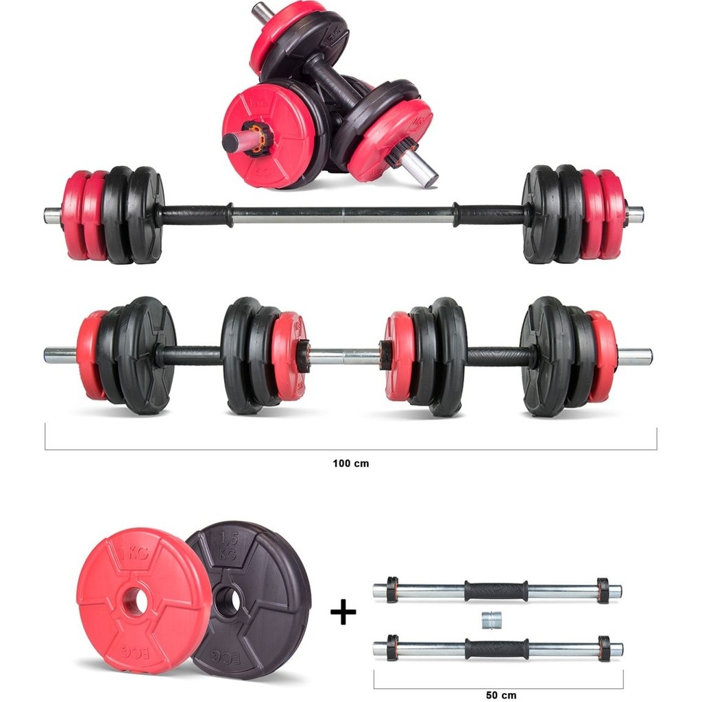 Ecgspor 12 kg Multifonksiyonel Kırmızı Siyah Halter Seti ve Dambıl Seti Diğer Fiyatı