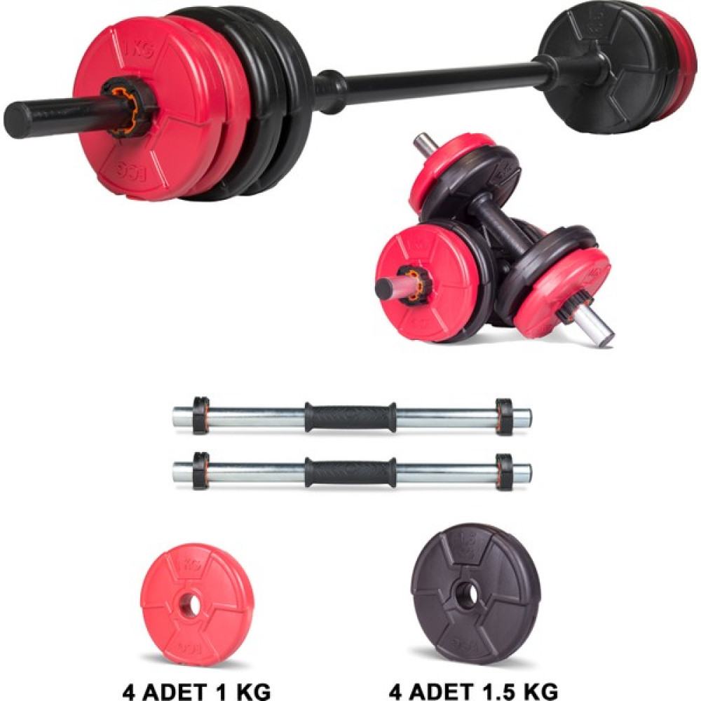 Ecgspor 13 kg Kırmızı Siyah Halter Seti ve Dambıl Seti Dambıllar & El / Ayak Ağırlıkları Fiyatı